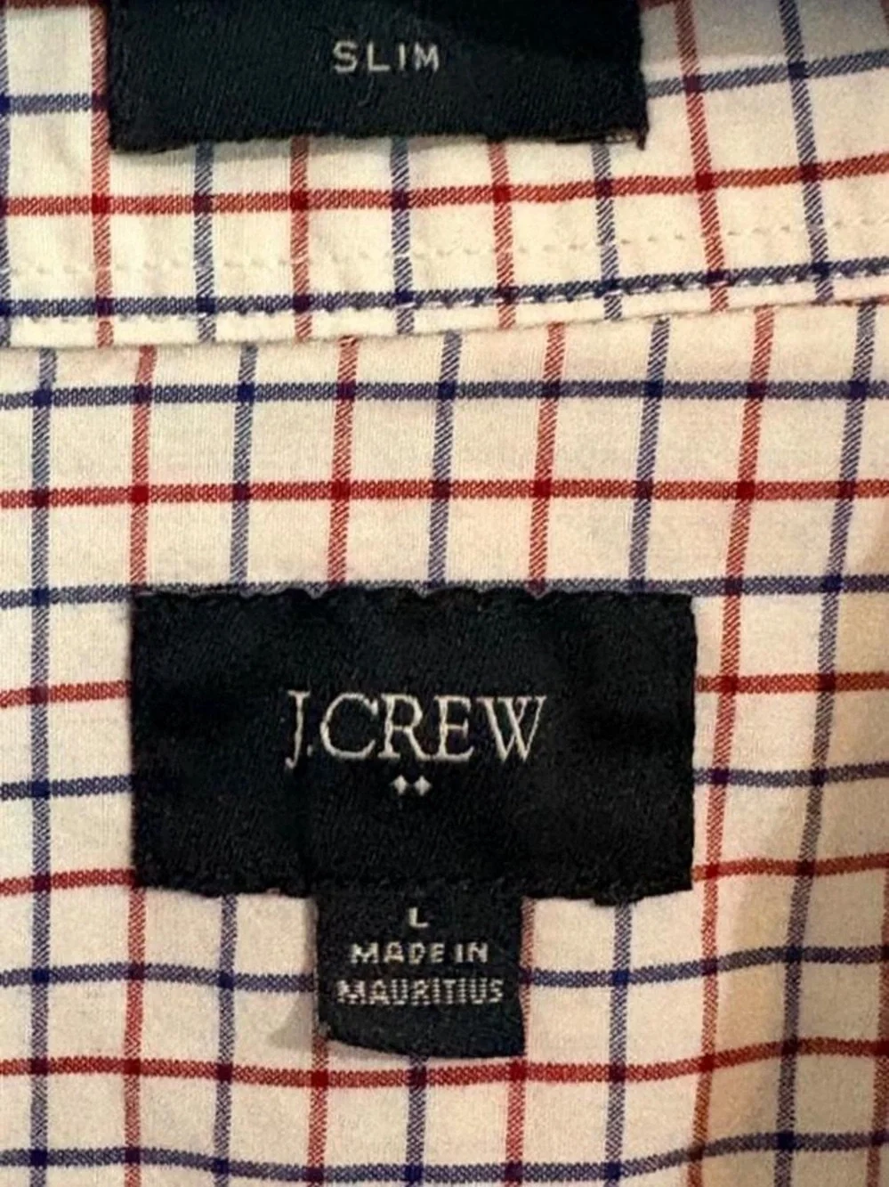 J. Crew Men's White and Red Grid Dress Shirt Sz L Slim